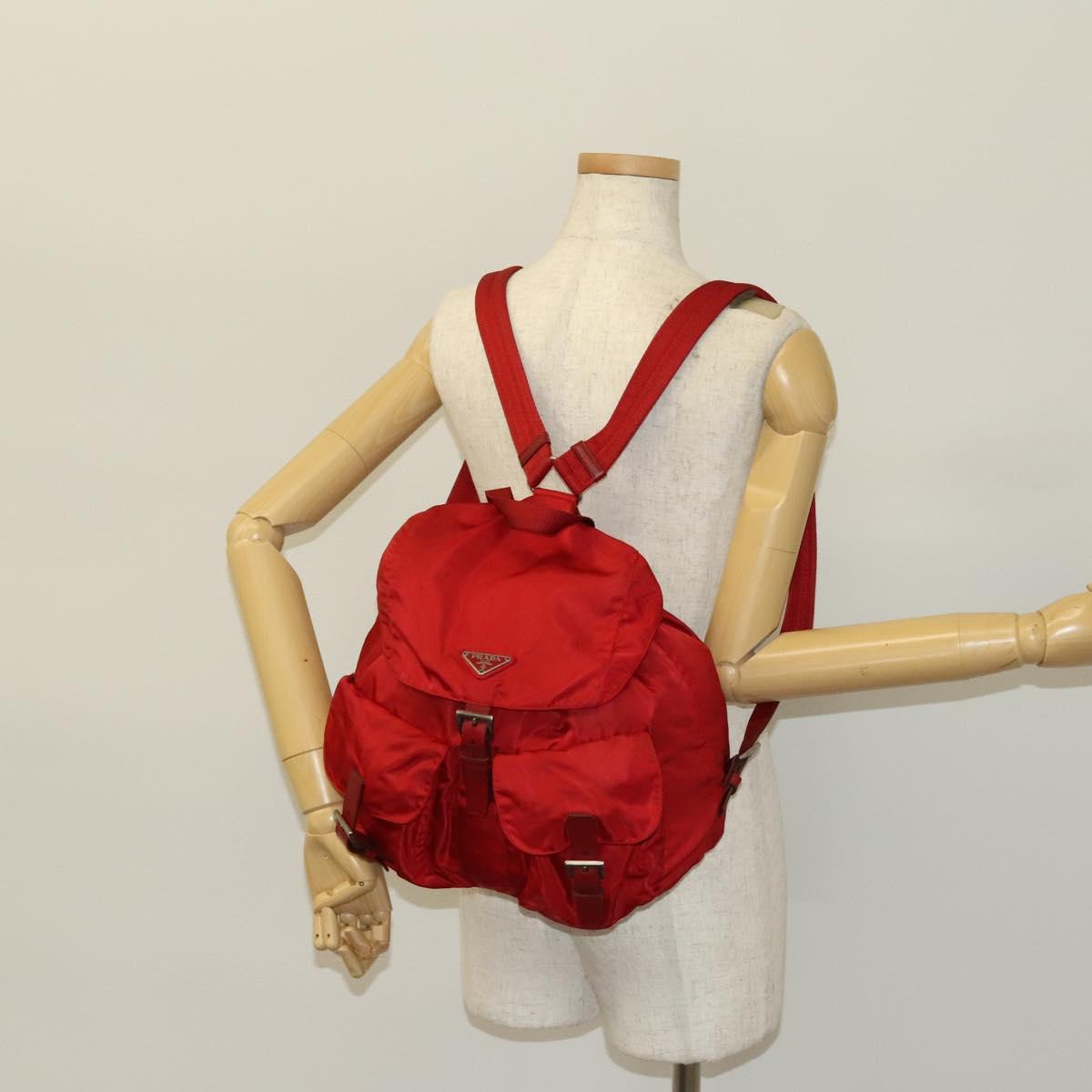 PRADA Backpack Nylon Silver Red Auth ki5962