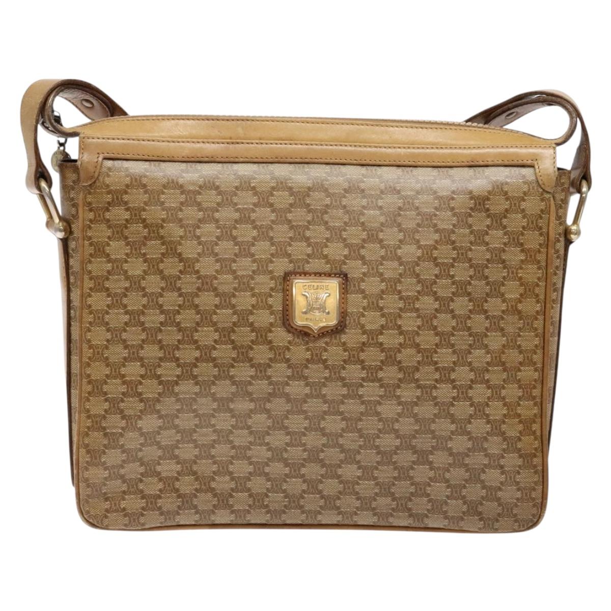 CELINE Macadam Canvas Shoulder Bag Beige Gold Auth ki5971