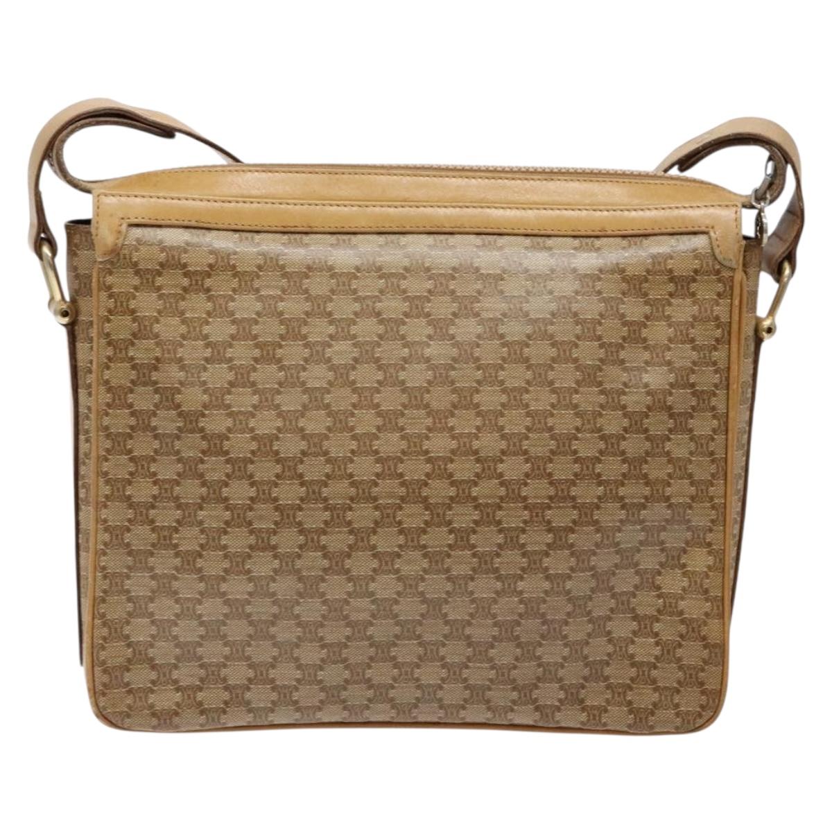 CELINE Macadam Canvas Shoulder Bag Beige Gold Auth ki5971