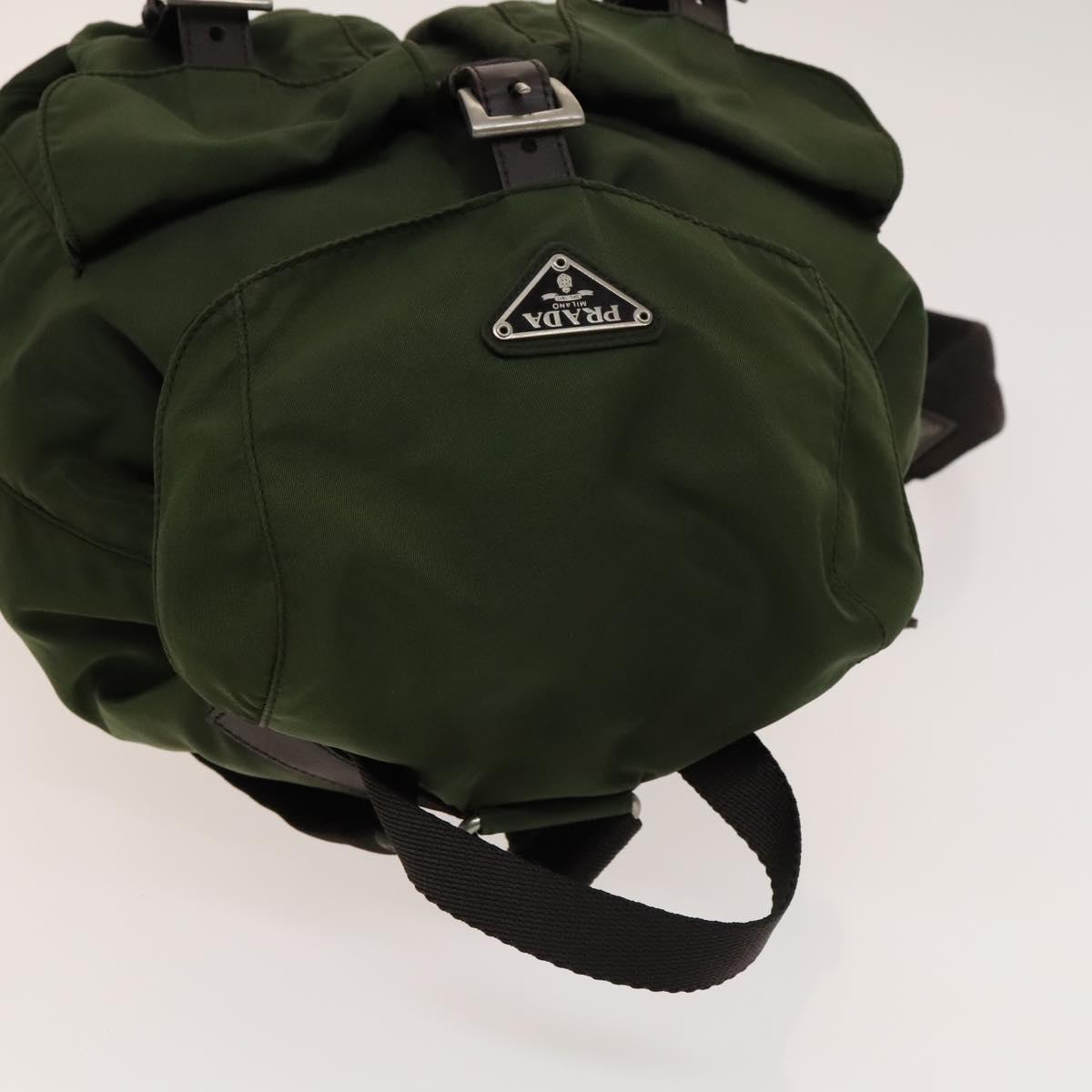 PRADA Backpack Nylon Khaki Silver Auth ki5980
