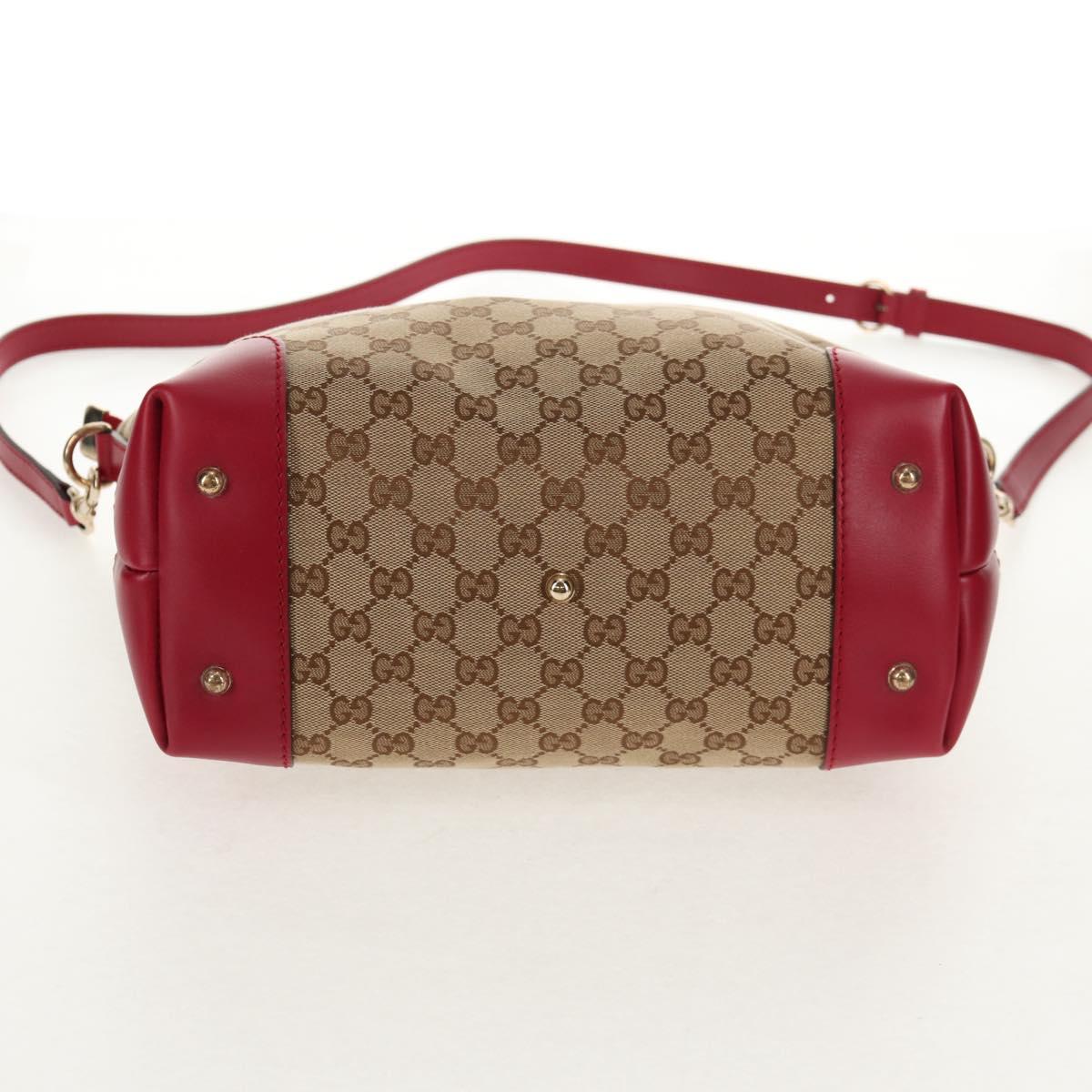 GUCCI GG Canvas Heart bit Tote Bag 2way Beige Red Auth ki5996V