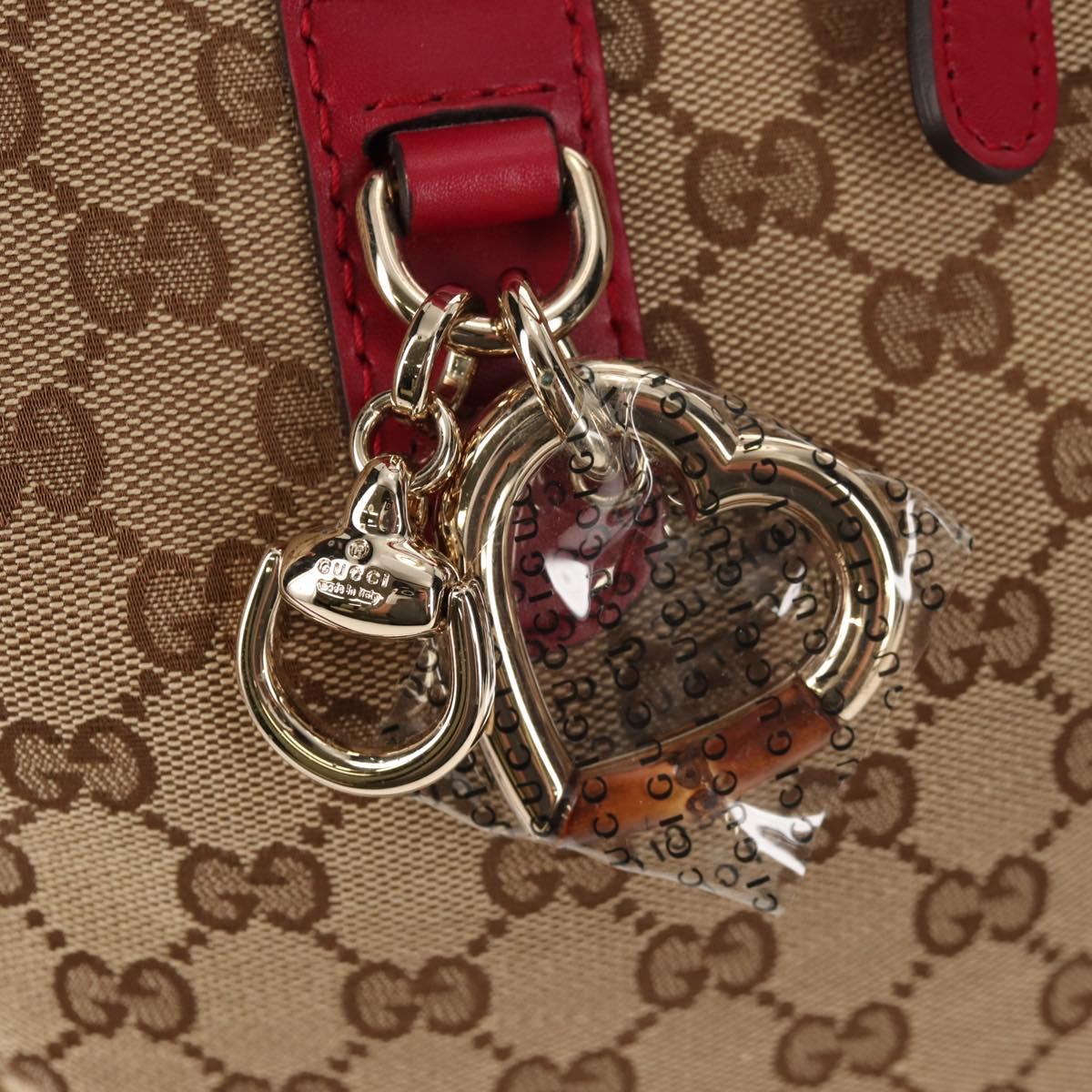 GUCCI GG Canvas Heart bit Tote Bag 2way Beige Red Auth ki5996V