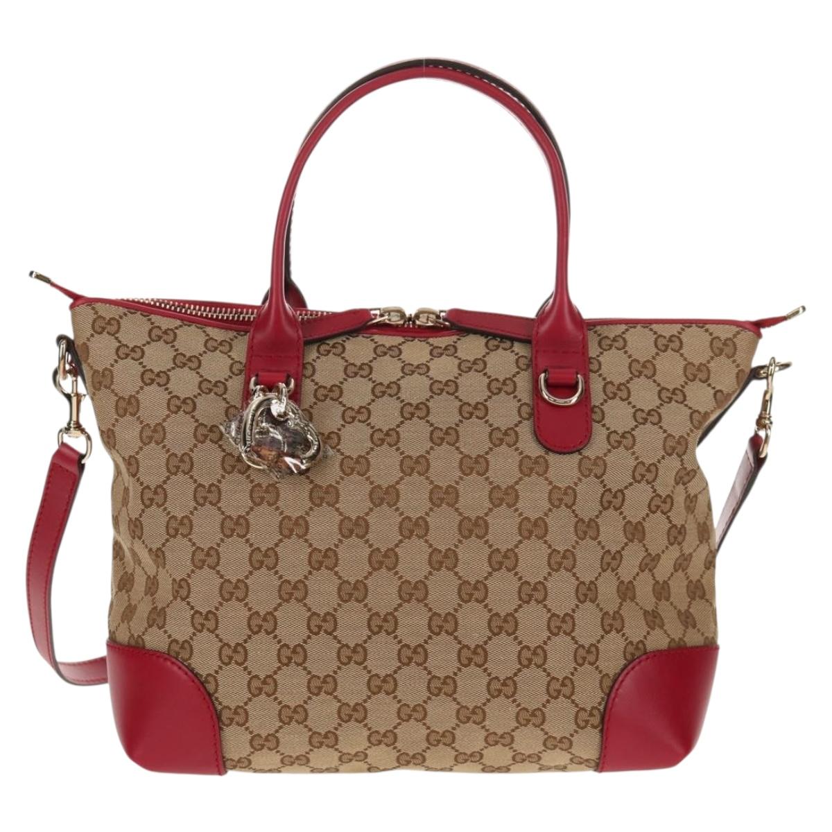 GUCCI GG Canvas Heart bit Tote Bag 2way Beige Red Auth ki5996V