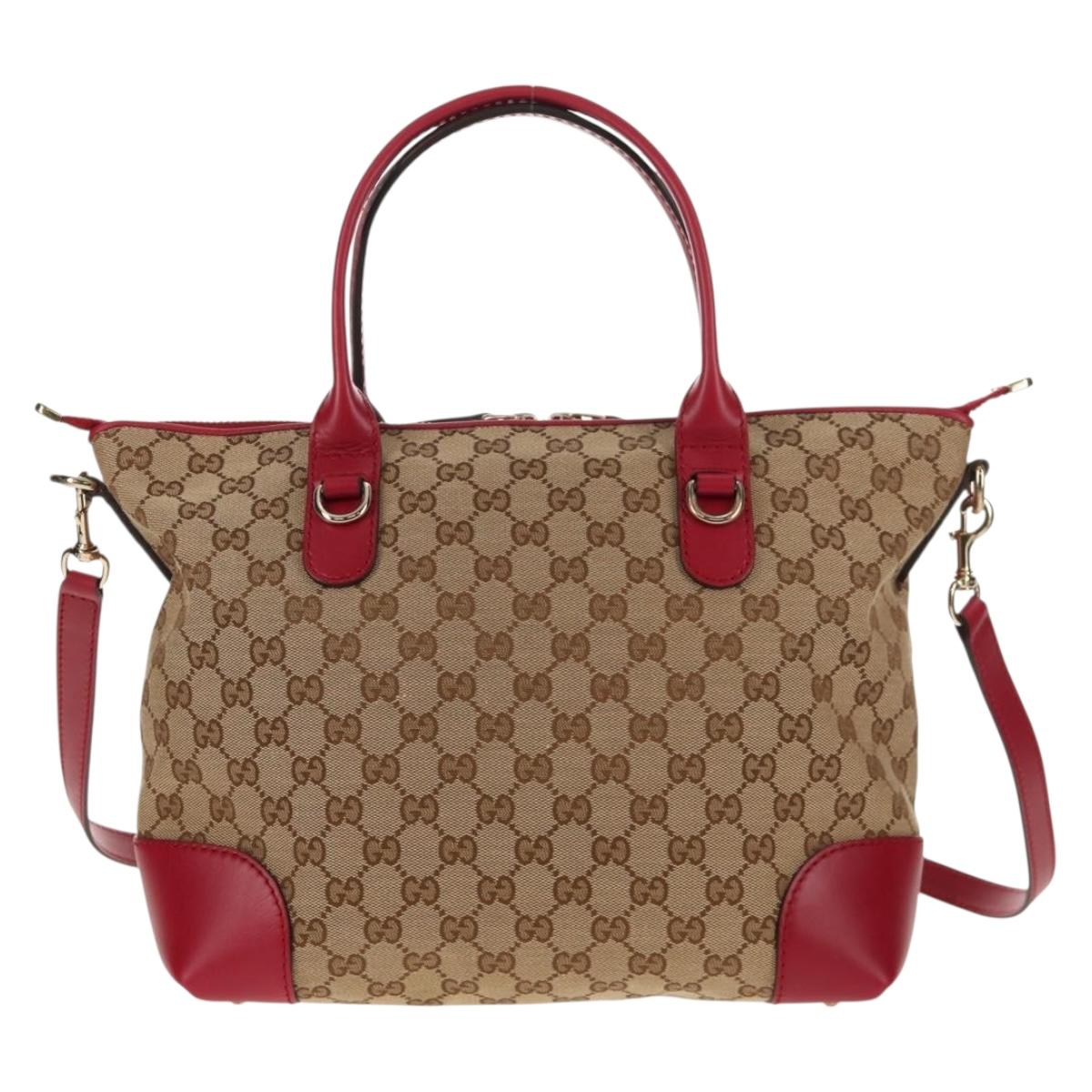 GUCCI GG Canvas Heart bit Tote Bag 2way Beige Red Auth ki5996V