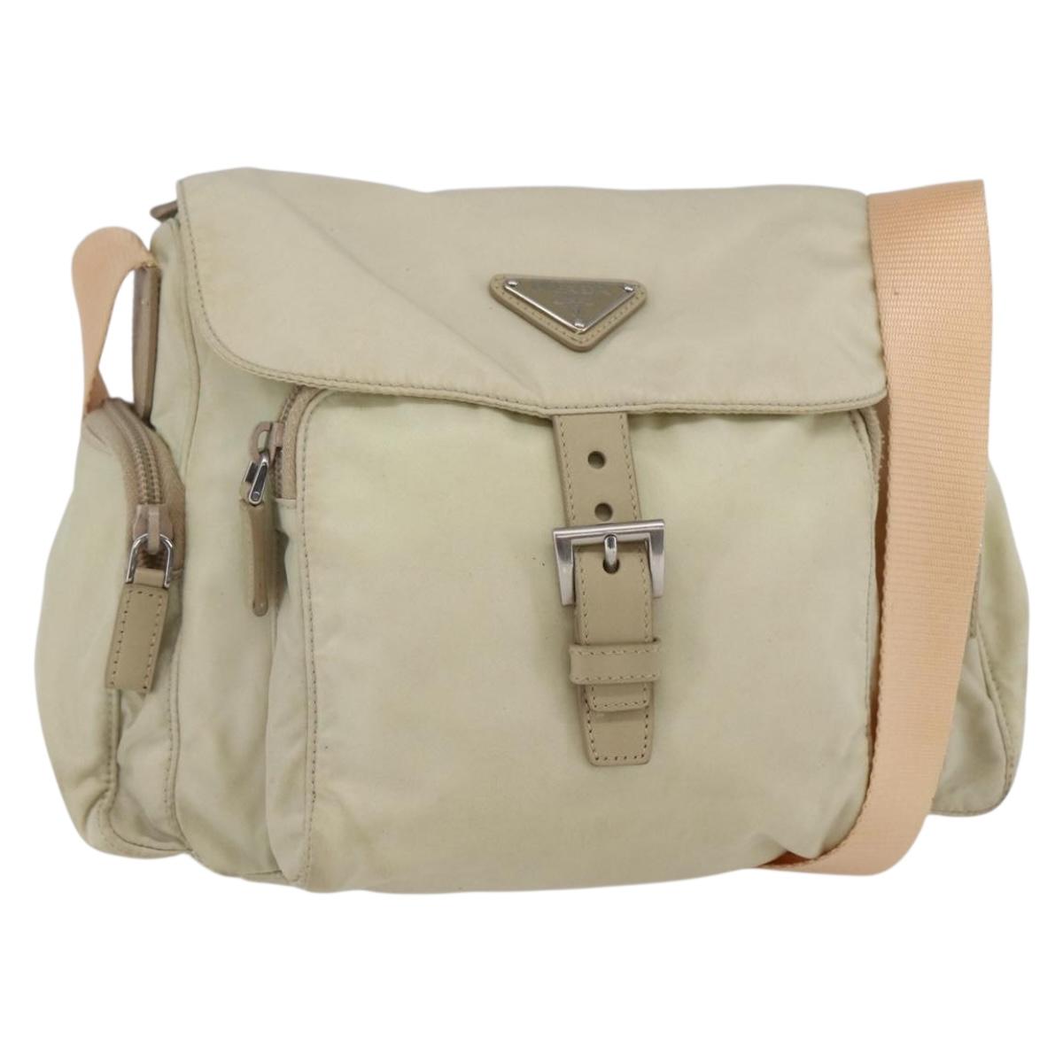 PRADA Shoulder Bag Nylon Beige Auth ki5997