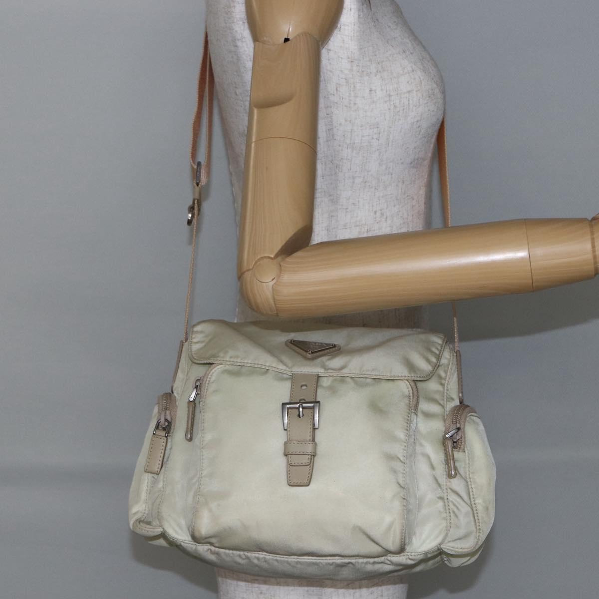 PRADA Shoulder Bag Nylon Beige Auth ki5997