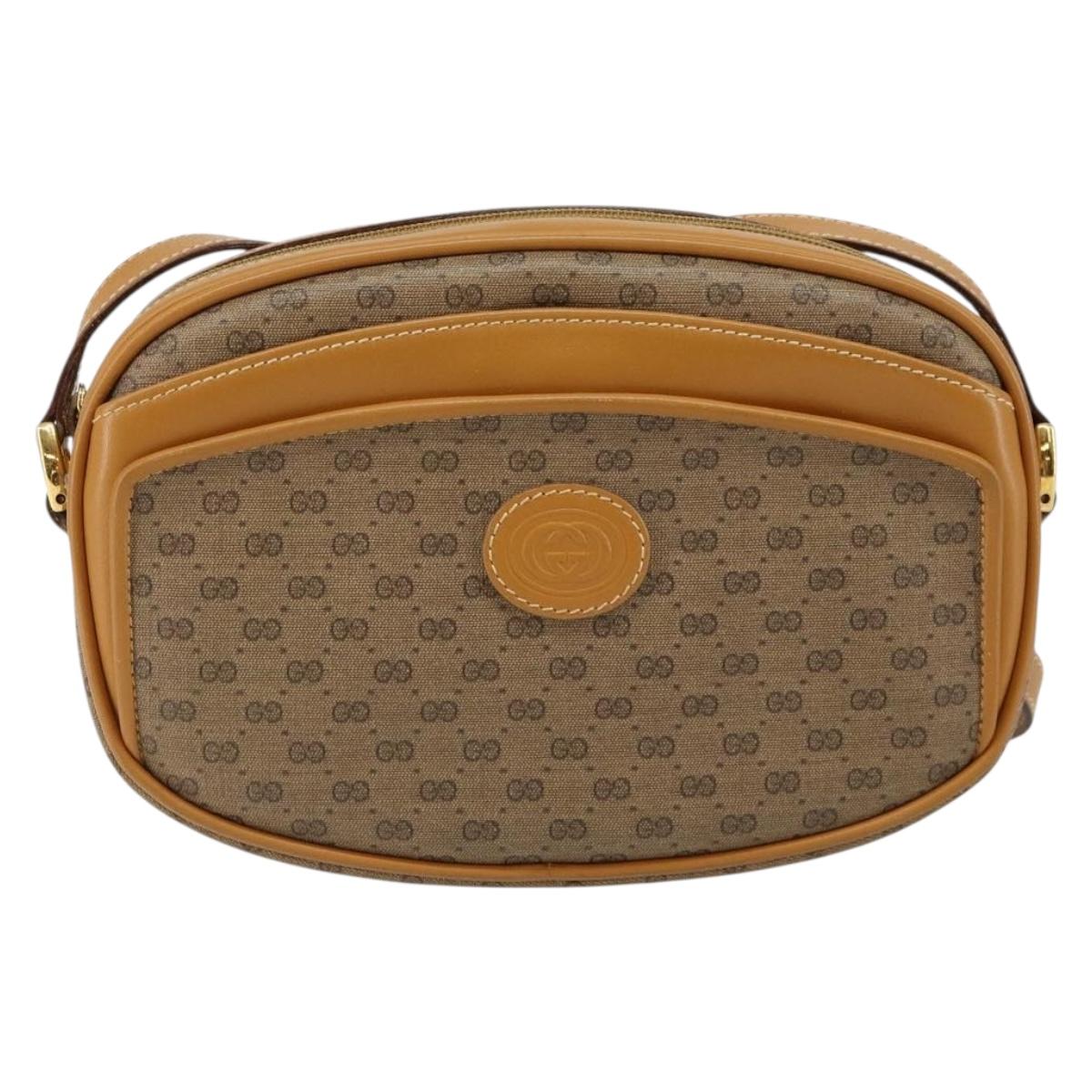 GUCCI Micro GG Canvas Shoulder Bag PVC Leather Beige Auth ki6001