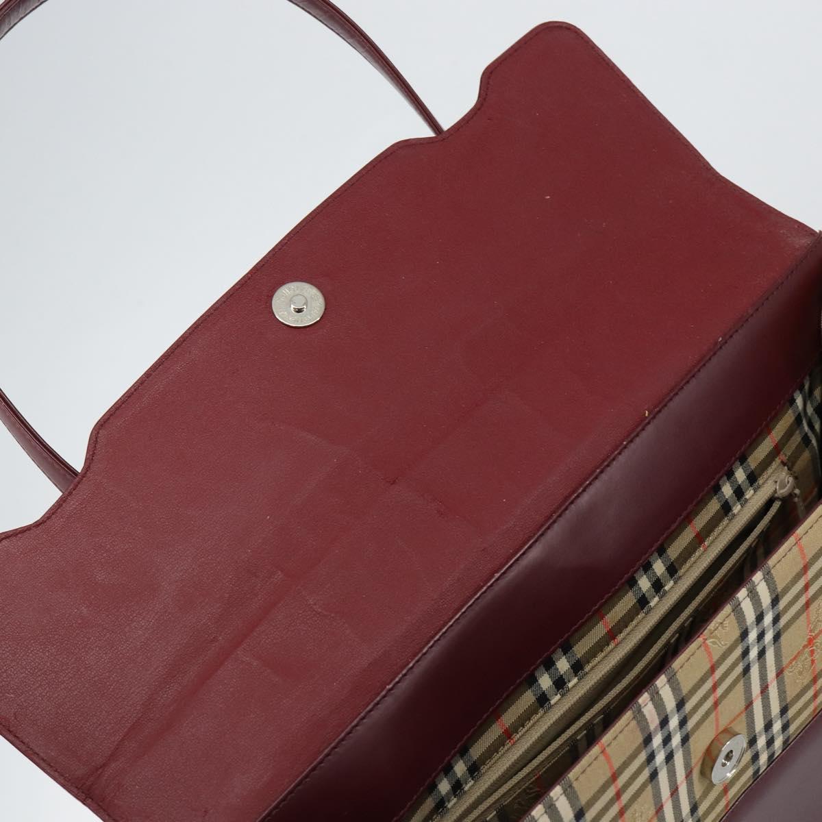 BURBERRY Nova Check Hand Bag Canvas Leather Bordeaux Beige Auth ki6009