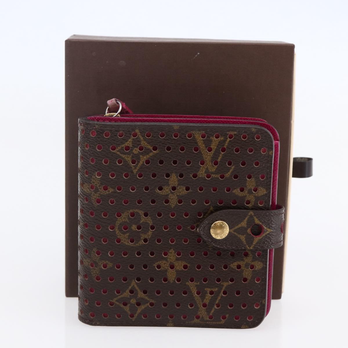 LOUIS VUITTON Monogram Perfo Compact zip Wallet Fuchsia M95188 LV Auth ki6022