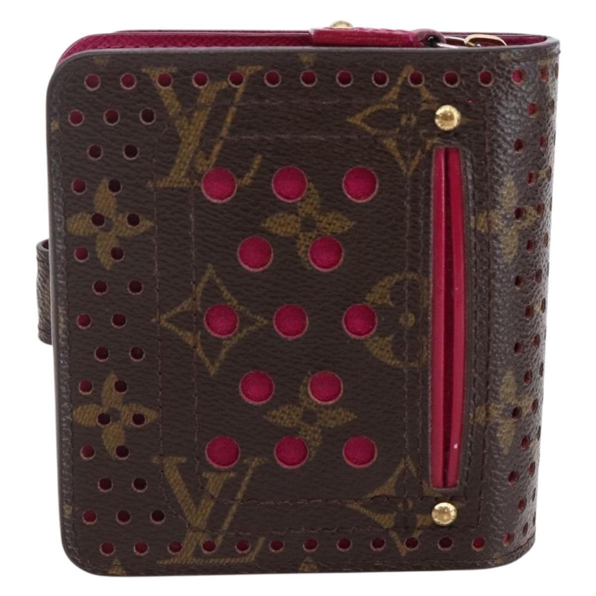 LOUIS VUITTON Monogram Perfo Compact zip Wallet Fuchsia M95188 LV Auth ki6022