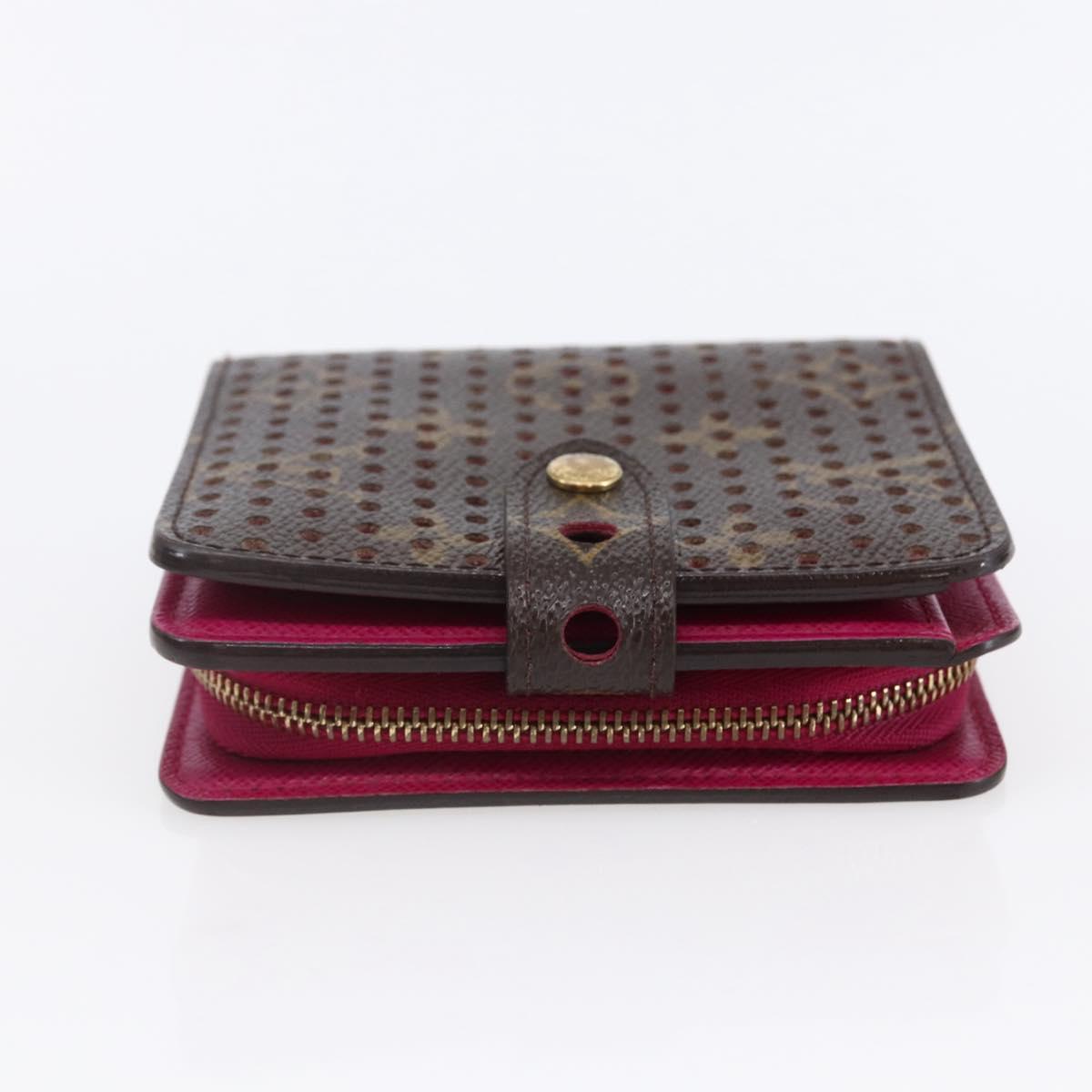 LOUIS VUITTON Monogram Perfo Compact zip Wallet Fuchsia M95188 LV Auth ki6022