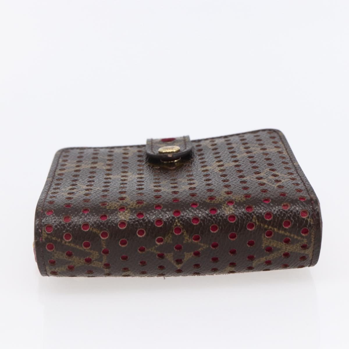 LOUIS VUITTON Monogram Perfo Compact zip Wallet Fuchsia M95188 LV Auth ki6022