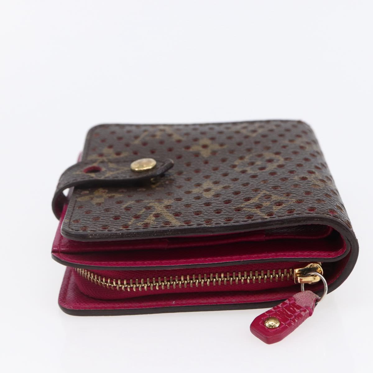 LOUIS VUITTON Monogram Perfo Compact zip Wallet Fuchsia M95188 LV Auth ki6022