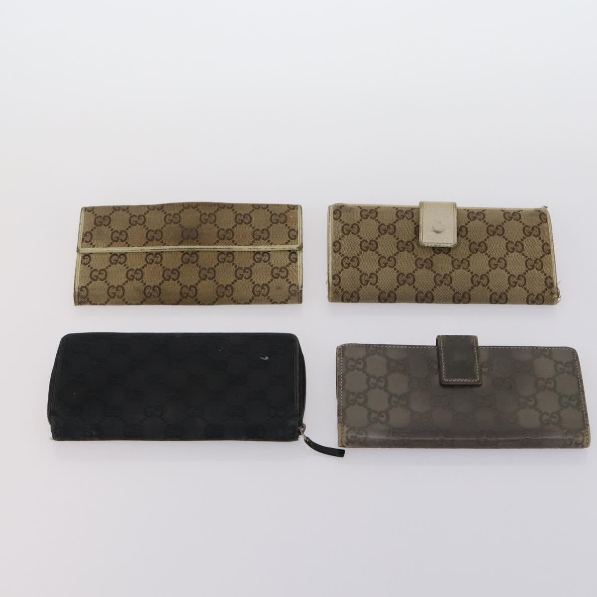 GUCCI GG Canvas Long Wallet Leather 8 Set Beige Black Auth ki6025