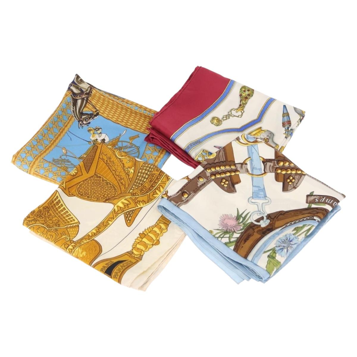 HERMES Carre 90 Scarf Silk 4 Set Red Blue Auth ki6029