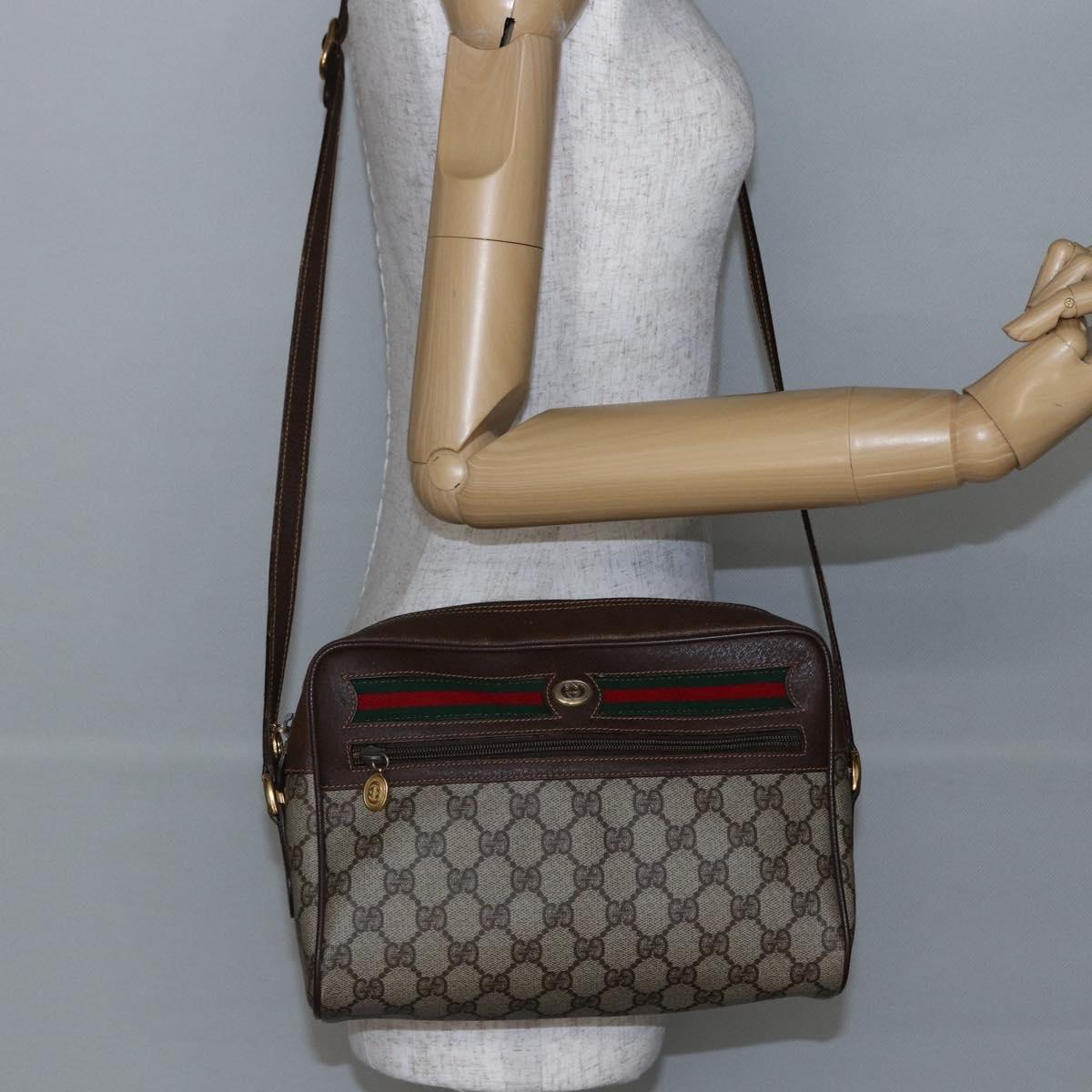 GUCCI GG Supreme Web Sherry Line Shoulder Bag PVC Leather Beige Red Auth ki6037