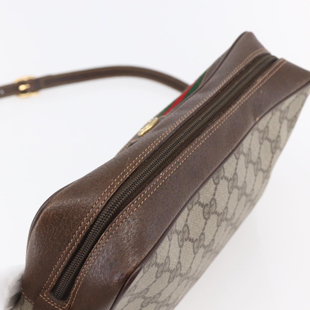 GUCCI GG Supreme Web Sherry Line Shoulder Bag PVC Leather Beige Red Auth ki6037