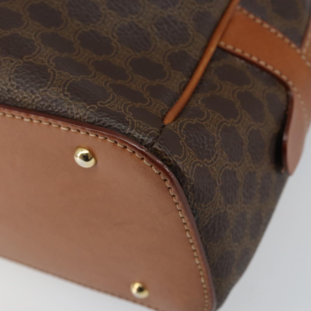 CELINE Macadam Canvas Hand Bag PVC Leather Brown Auth ki6044