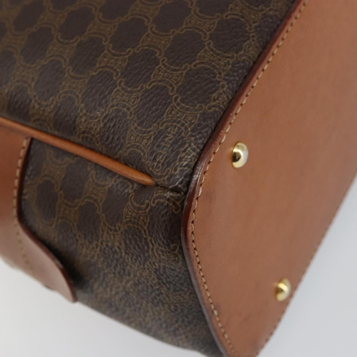 CELINE Macadam Canvas Hand Bag PVC Leather Brown Auth ki6044