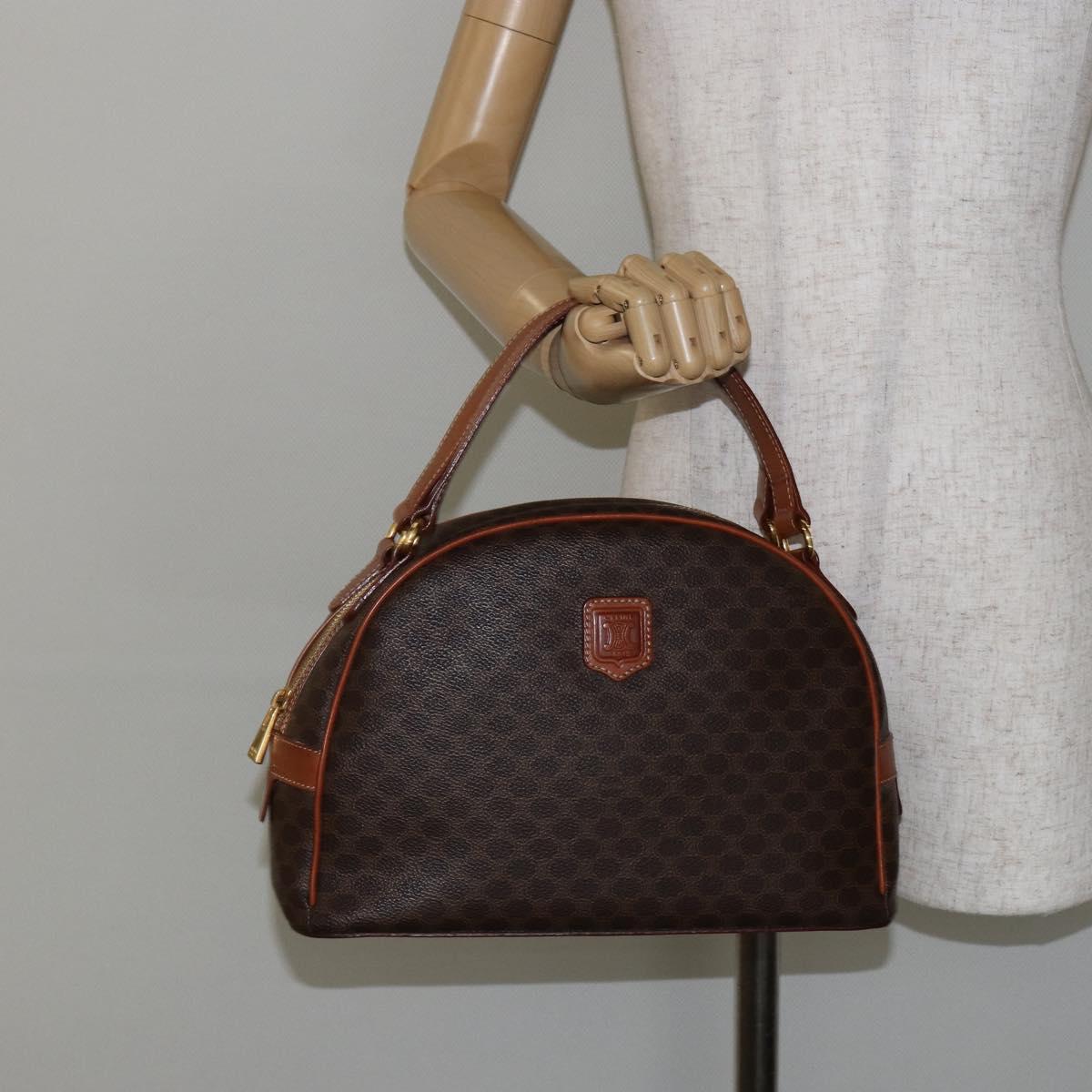 CELINE Macadam Canvas Hand Bag PVC Leather Brown Auth ki6044