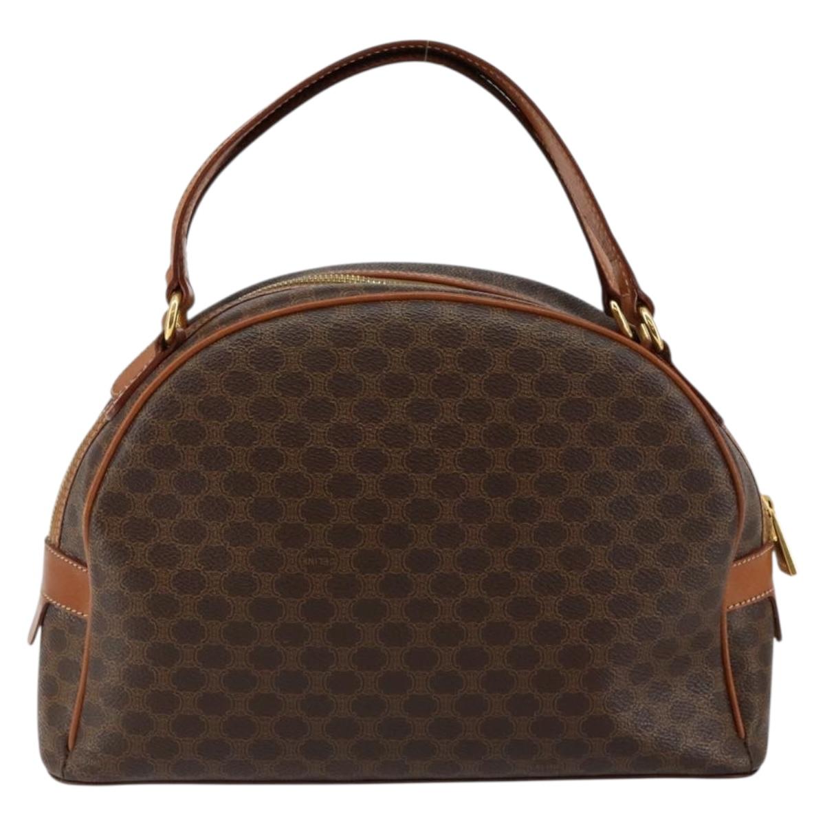 CELINE Macadam Canvas Hand Bag PVC Leather Brown Auth ki6044