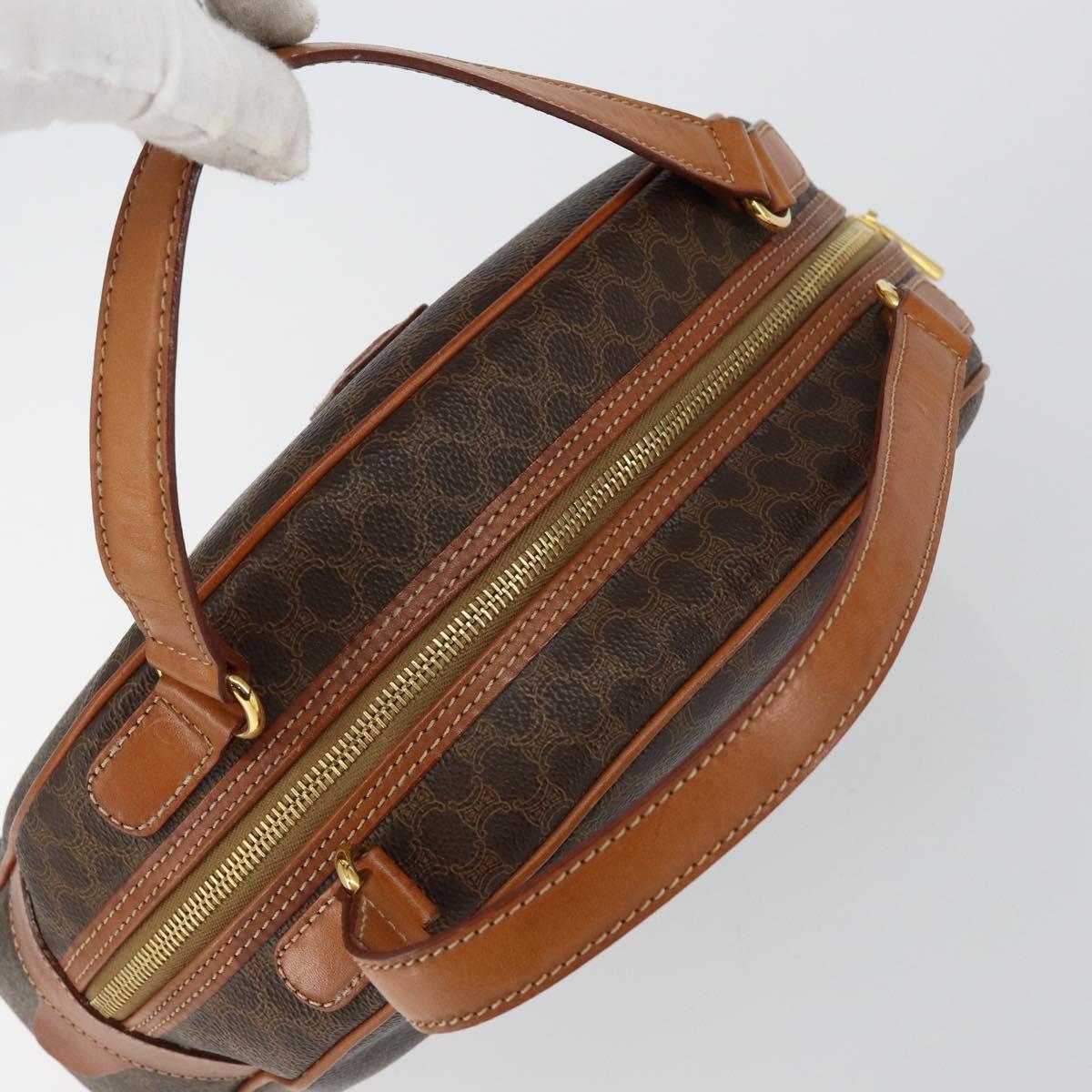 CELINE Macadam Canvas Hand Bag PVC Leather Brown Auth ki6044