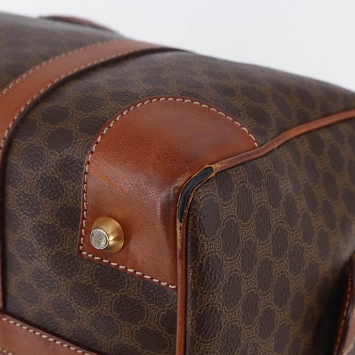 CELINE Macadam Canvas Mini Boston Bag PVC Leather Brown Auth ki6045