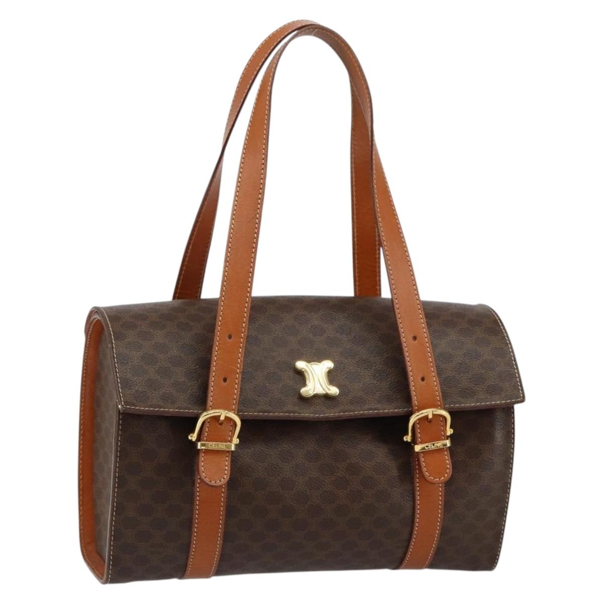 CELINE Macadam Canvas Hand Bag PVC Leather Brown Auth ki6046