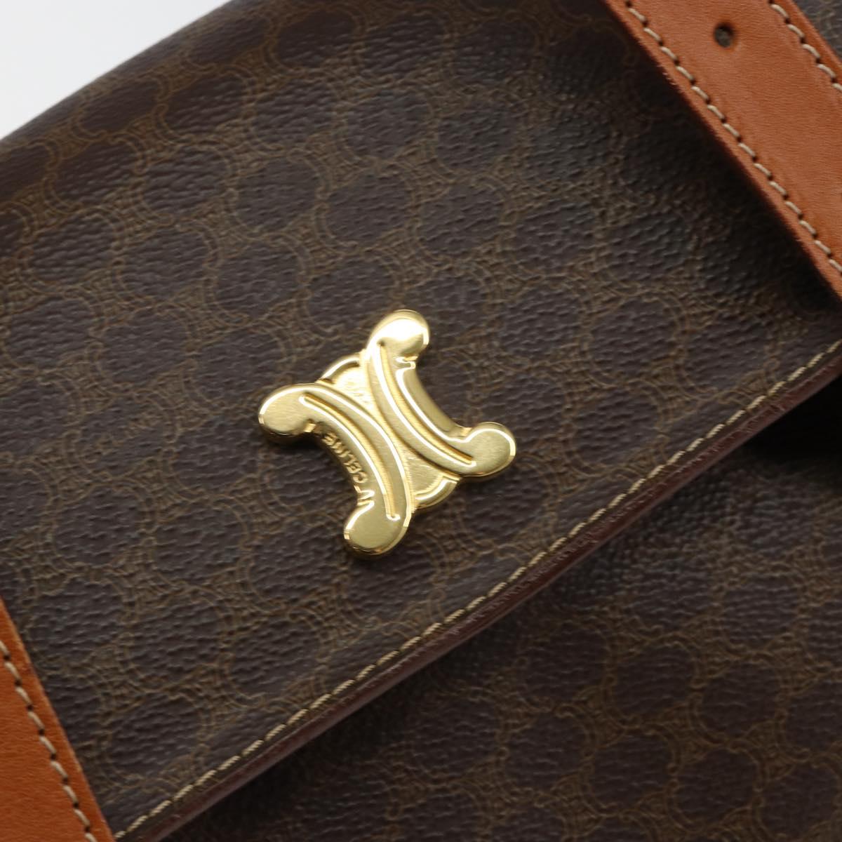 CELINE Macadam Canvas Hand Bag PVC Leather Brown Auth ki6046