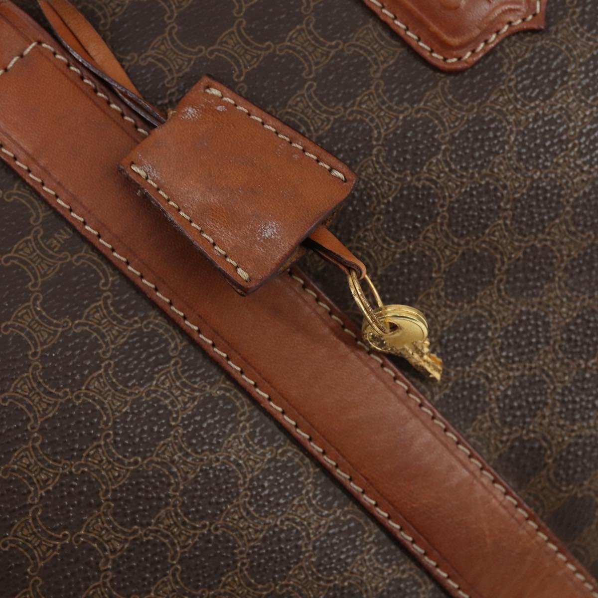 CELINE Macadam Canvas Boston Bag PVC Leather Brown Auth ki6048