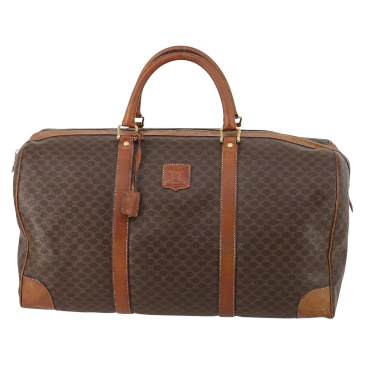 CELINE Macadam Canvas Boston Bag PVC Leather Brown Auth ki6048