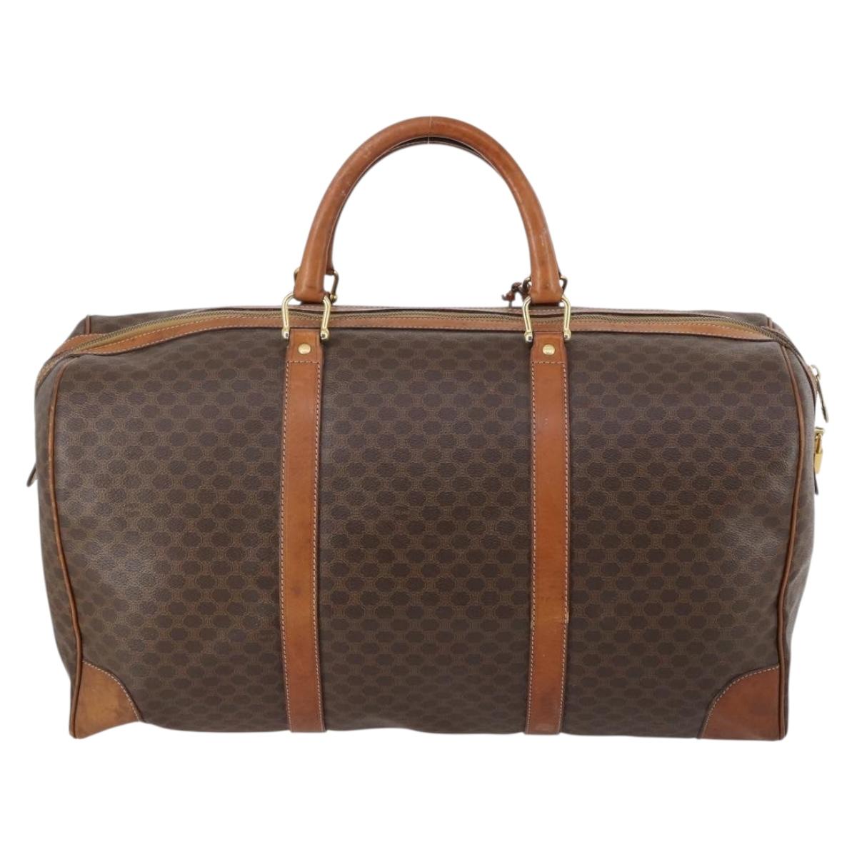 CELINE Macadam Canvas Boston Bag PVC Leather Brown Auth ki6048