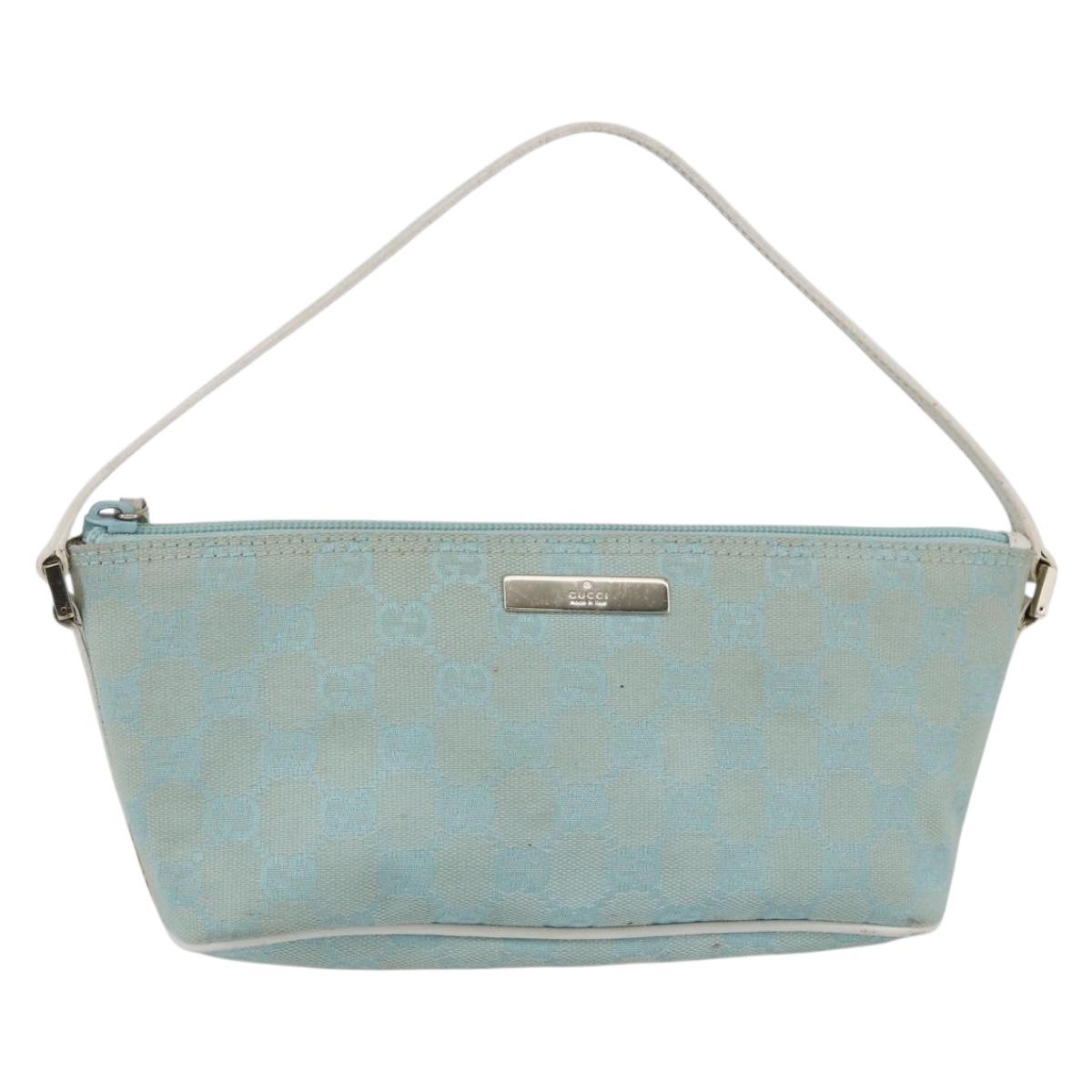 GUCCI GG Canvas Accessory Pouch Light Blue White Auth ki6051