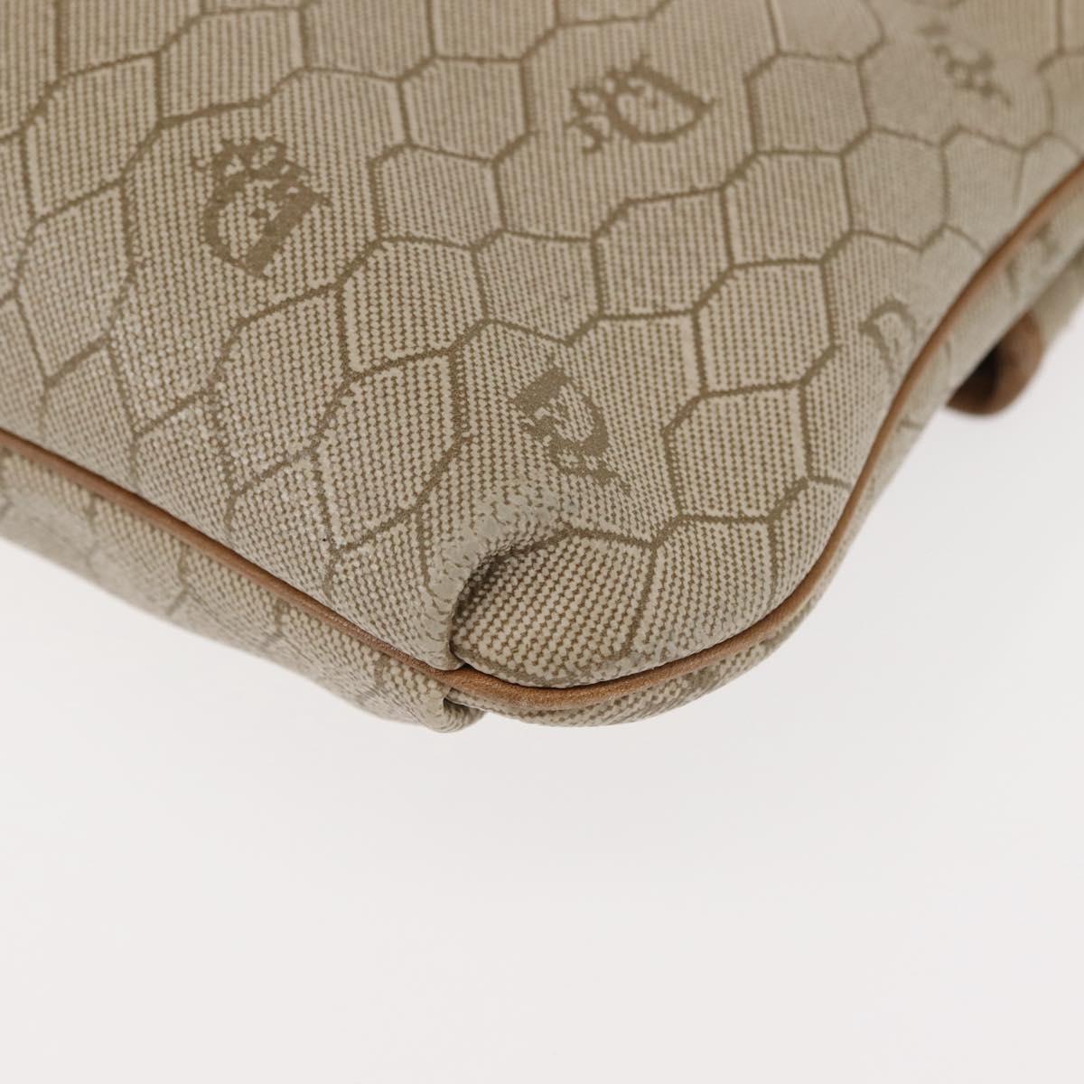 Christian Dior Honeycomb Canvas Chain Shoulder Bag PVC Leather Beige Auth ki6055
