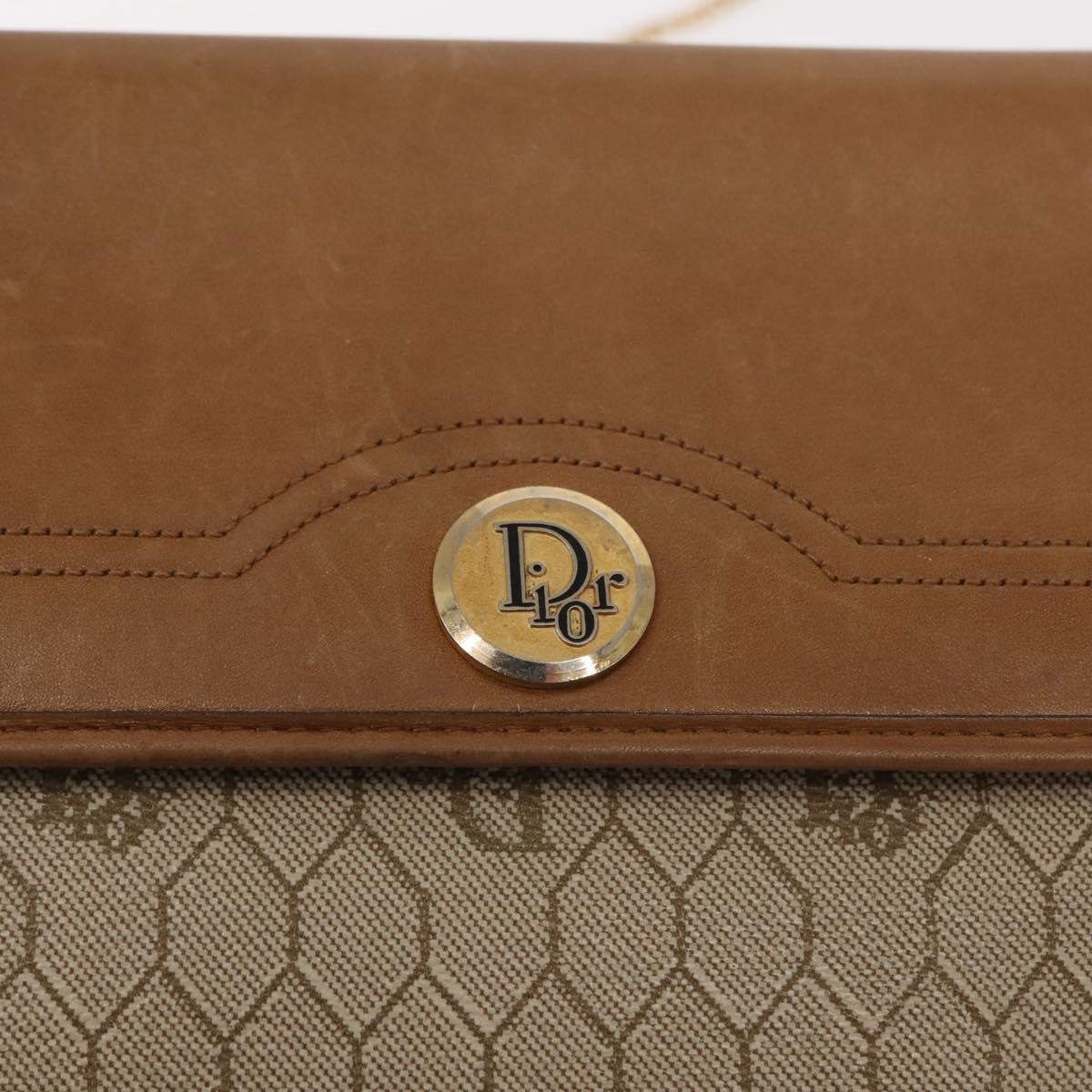 Christian Dior Honeycomb Canvas Chain Shoulder Bag PVC Leather Beige Auth ki6055