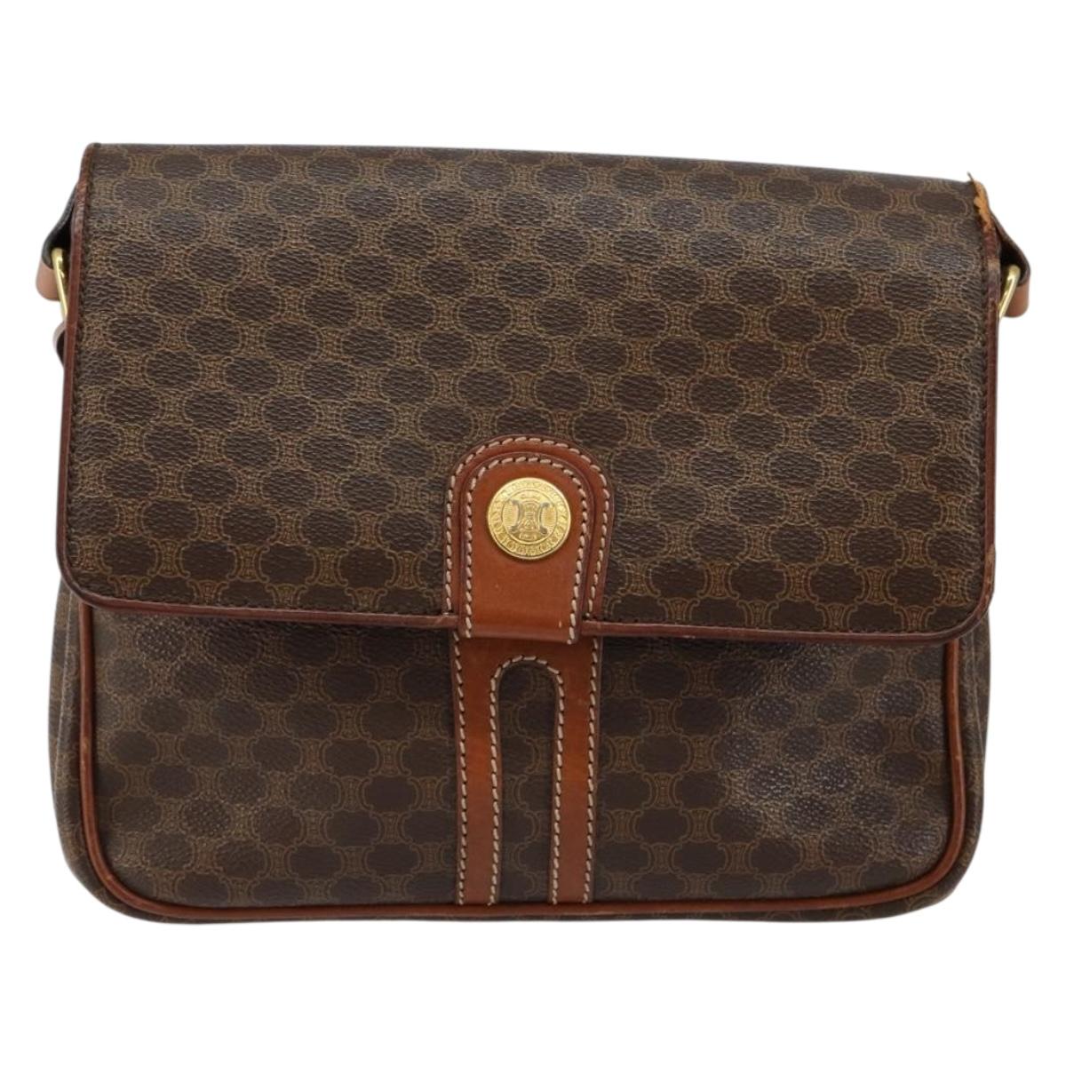 CELINE Macadam Canvas Shoulder Bag PVC Leather Brown Auth ki6056