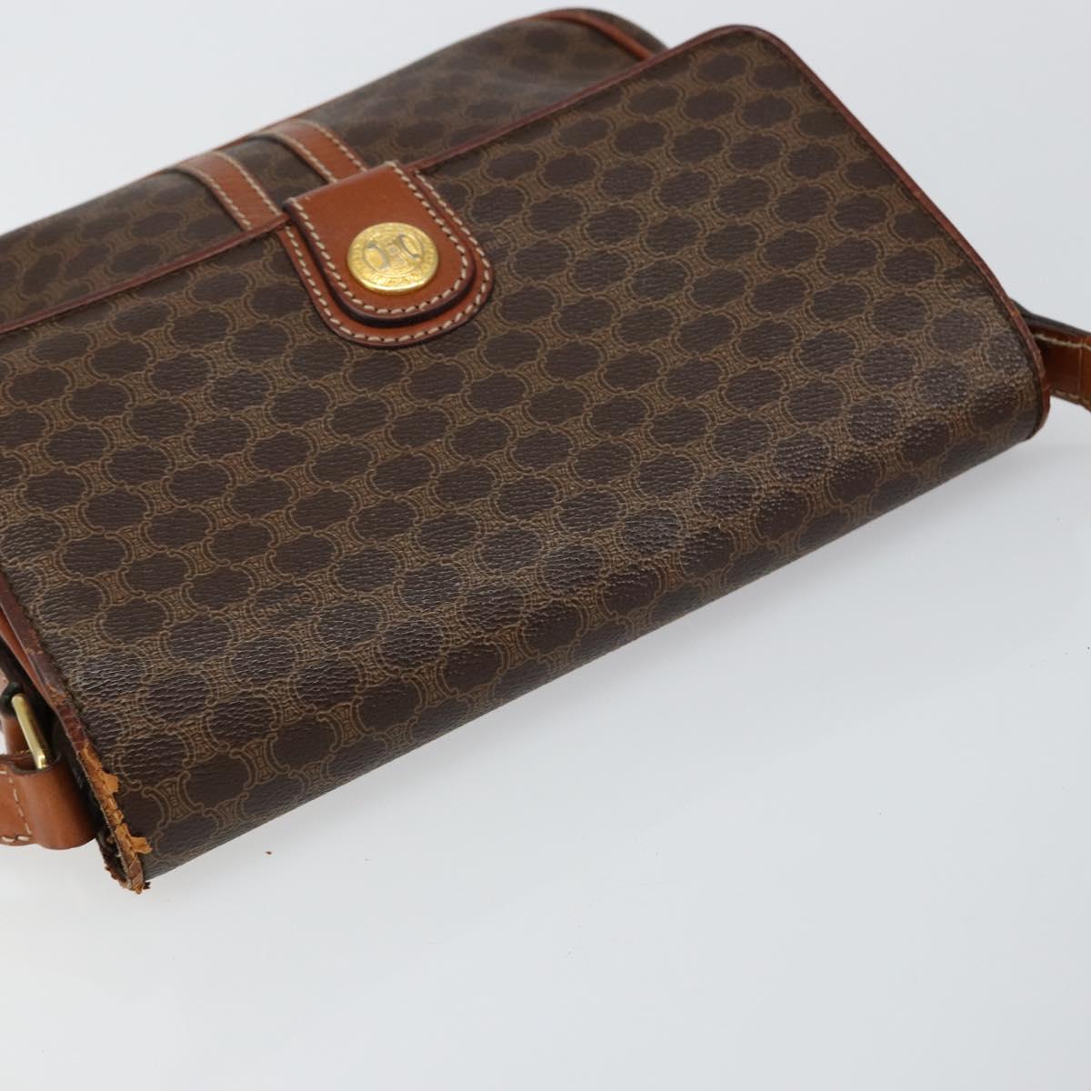 CELINE Macadam Canvas Shoulder Bag PVC Leather Brown Auth ki6056