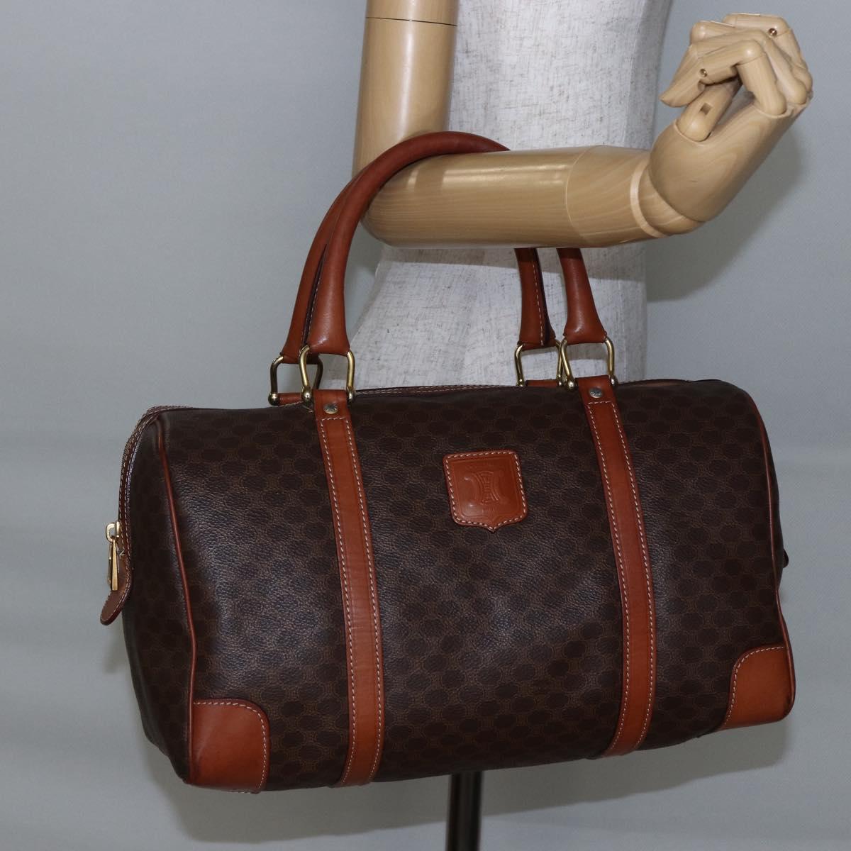 CELINE Macadam Canvas Mini Boston Bag PVC Leather Brown Auth ki6058