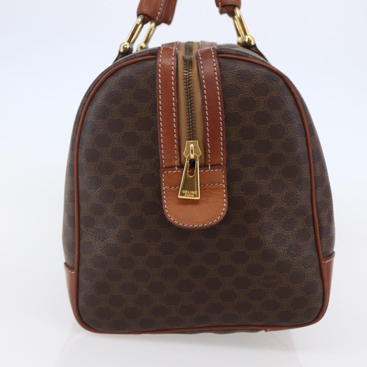 CELINE Macadam Canvas Mini Boston Bag PVC Leather Brown Auth ki6058