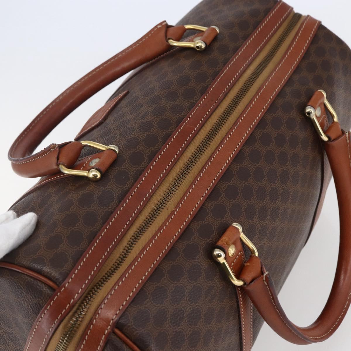 CELINE Macadam Canvas Mini Boston Bag PVC Leather Brown Auth ki6058