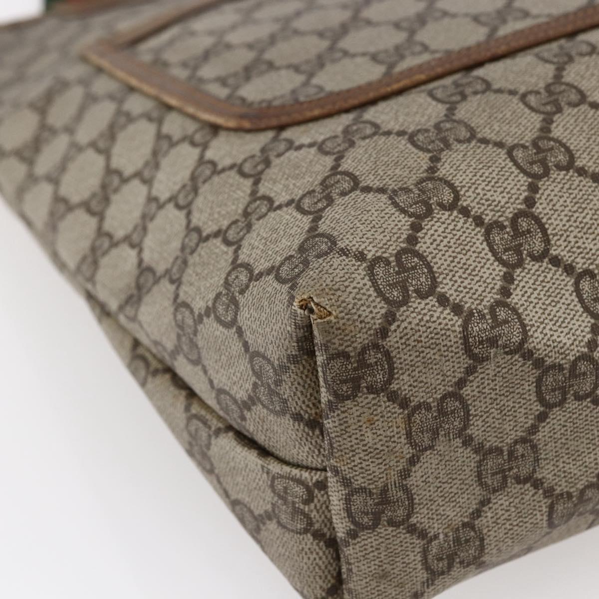 GUCCI GG Supreme Web Sherry Line Tote Bag PVC Leather Beige Red Auth ki6059