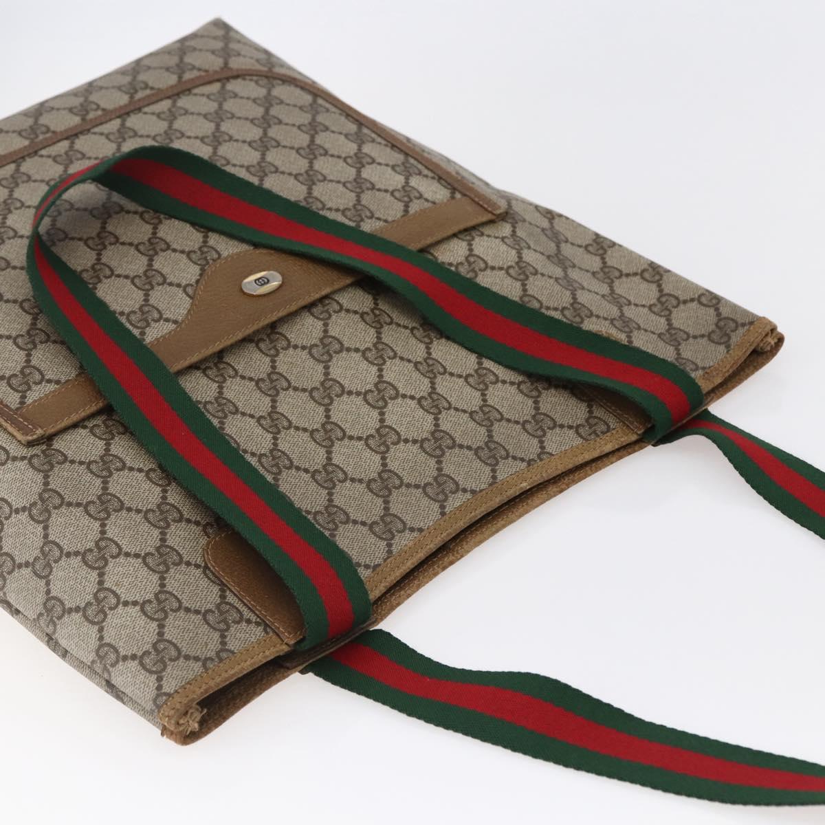GUCCI GG Supreme Web Sherry Line Tote Bag PVC Leather Beige Red Auth ki6059