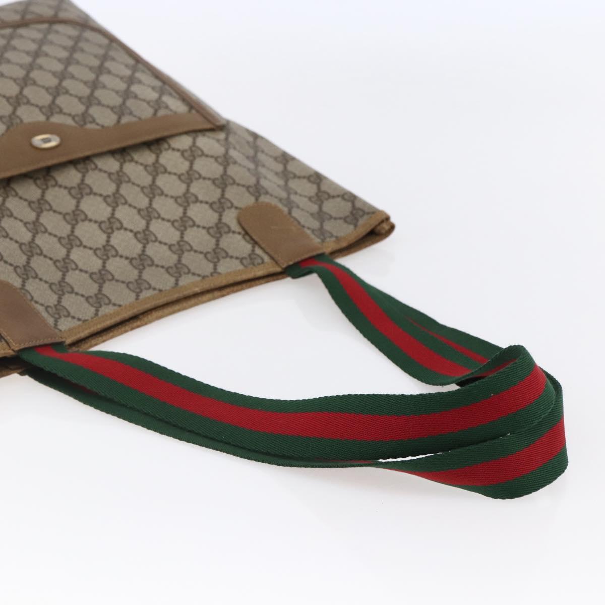 GUCCI GG Supreme Web Sherry Line Tote Bag PVC Leather Beige Red Auth ki6059
