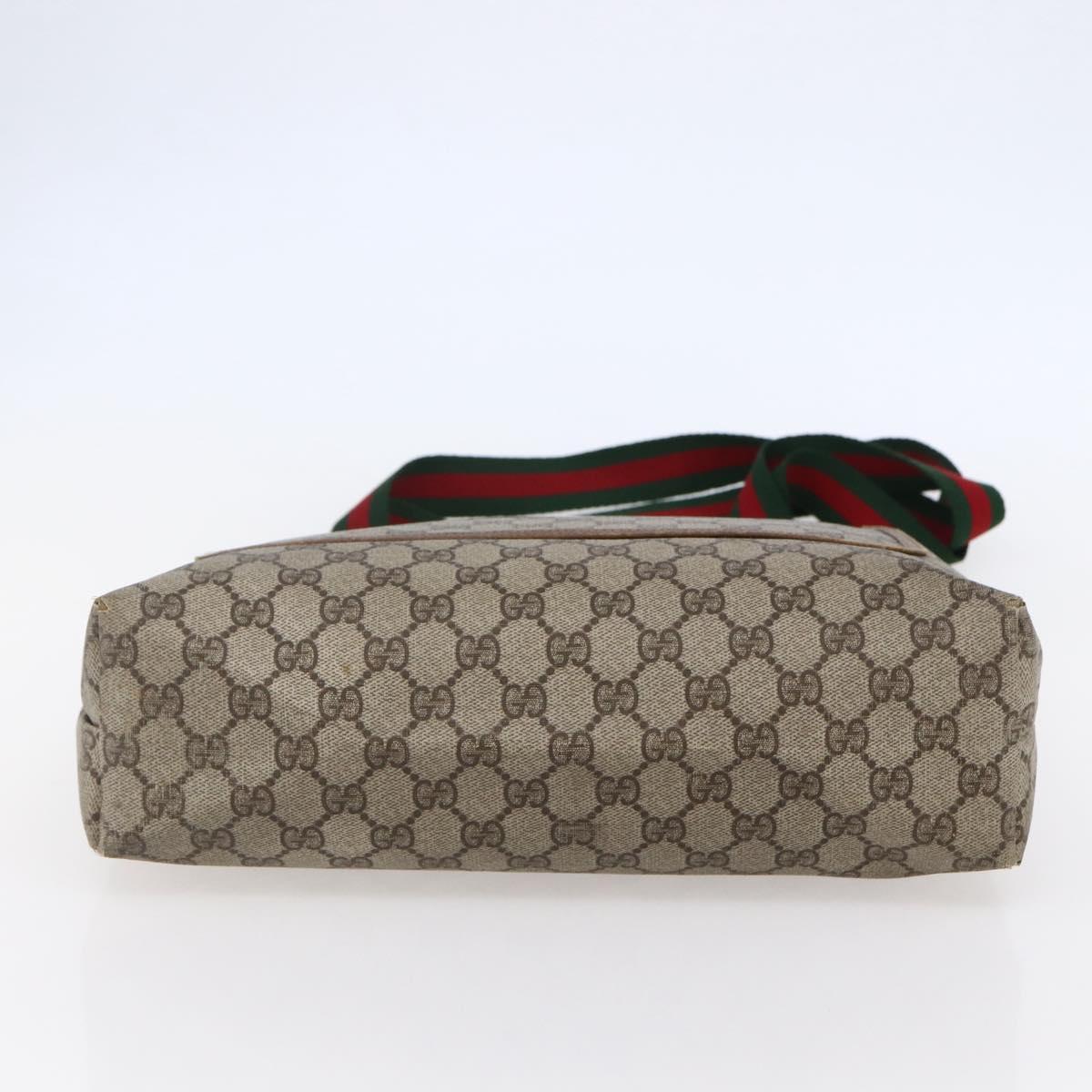 GUCCI GG Supreme Web Sherry Line Tote Bag PVC Leather Beige Red Auth ki6059