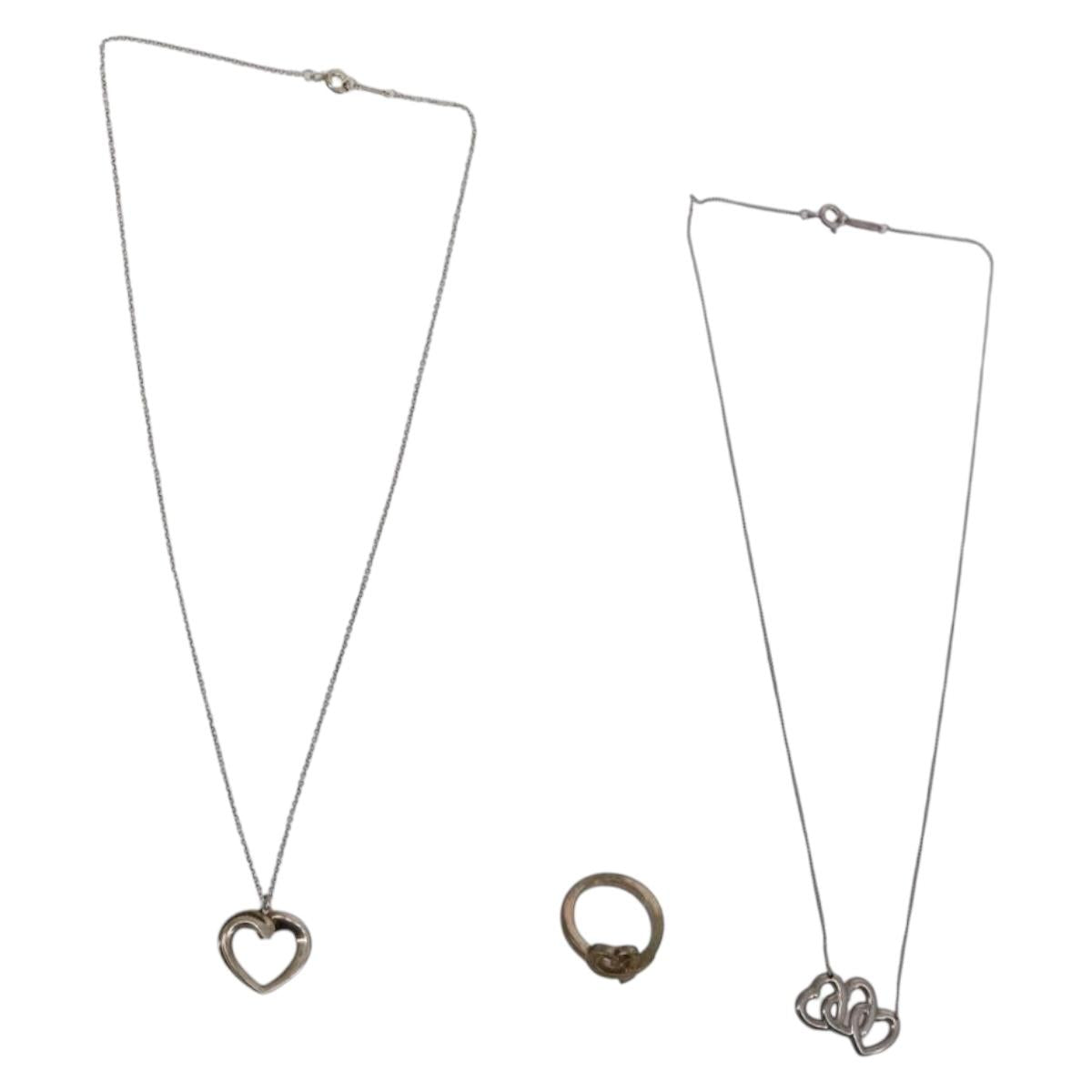 TIFFANY&Co. Heart Necklace Ring Ag925 3Set Silver Auth ki6061