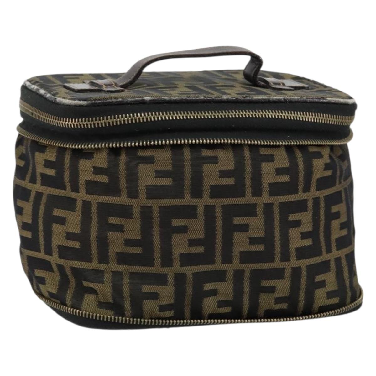 FENDI Zucca Canvas Vanity Hand Bag Brown Black Auth ki6064