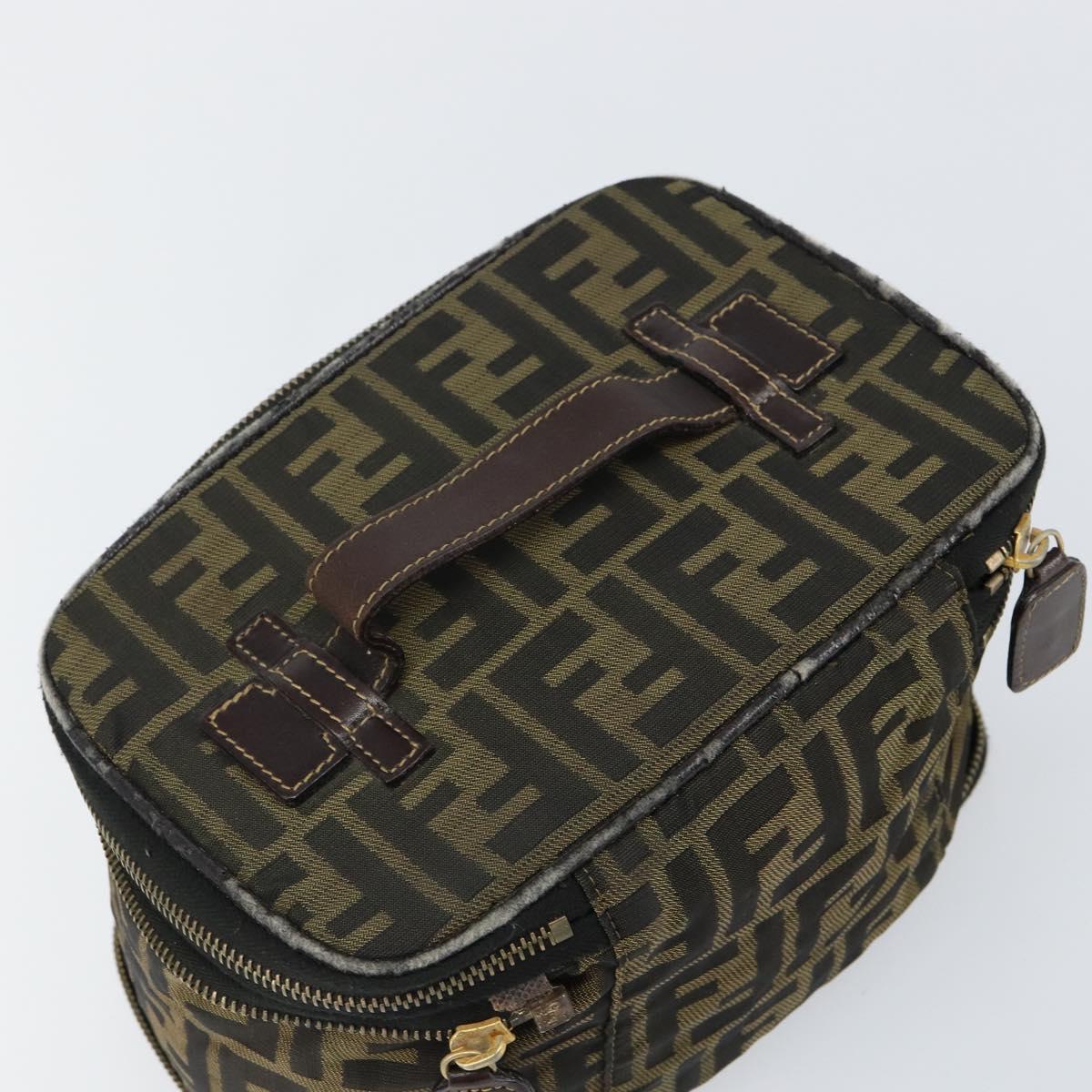 FENDI Zucca Canvas Vanity Hand Bag Brown Black Auth ki6064