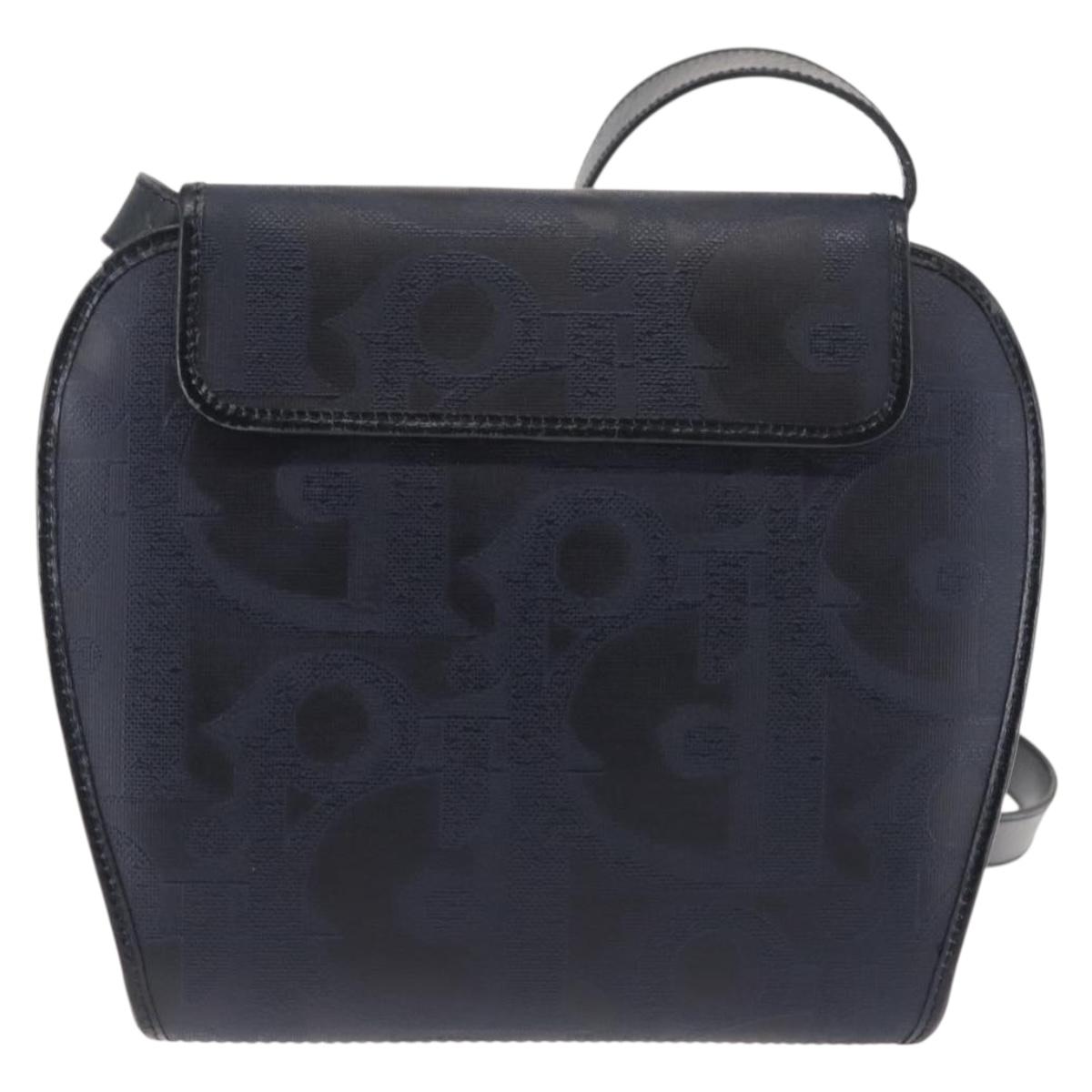 Christian Dior Trotter Canvas Shoulder Bag PVC Leather Navy Auth ki6068