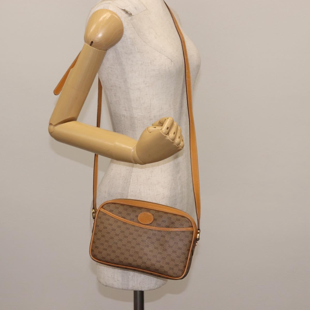GUCCI Micro GG Canvas Shoulder Bag PVC Leather Beige Auth ki6069