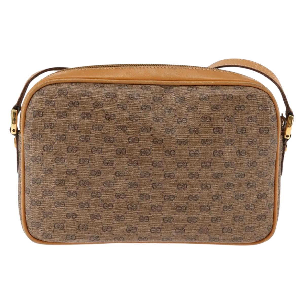 GUCCI Micro GG Canvas Shoulder Bag PVC Leather Beige Auth ki6069